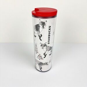 Starbucks Winter Holiday Snow Fox 16oz Travel Tumbler Cup 2017 Christmas Red Lid